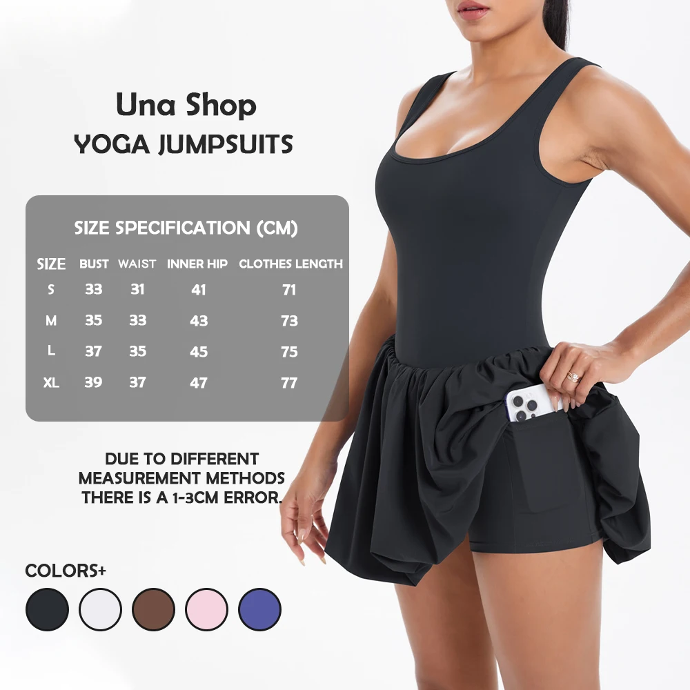 

Una-Shop Комбинезон для йоги для женщин, спортивный костюм, искусственное платье из 2 предметов, быстросохнущие спортивные боди с карманами, тренировочные костюмы, спортивная одежда