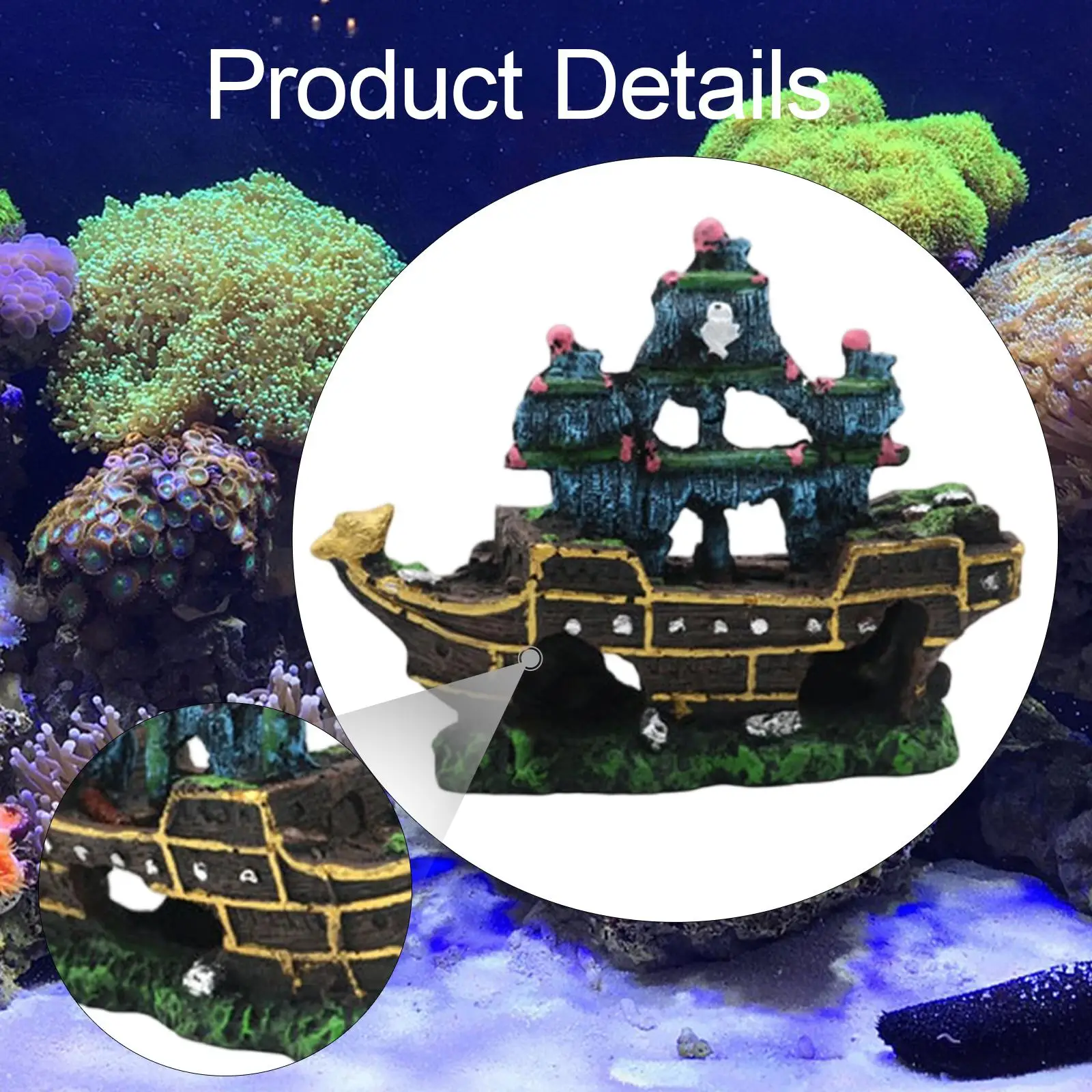 Decoração de naufrágios para aquário, estátua de barco, acessórios criativos, esconderijo, fornecimento para animais de estimação