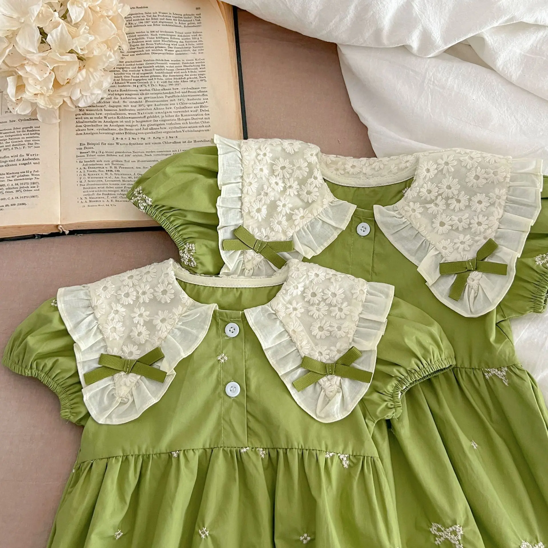 Summer Baby Girls Romper Dress Butterfly Collar Embroidery Princess Sister Matching Outfits Big Sister Little Sister Family Look - view 4