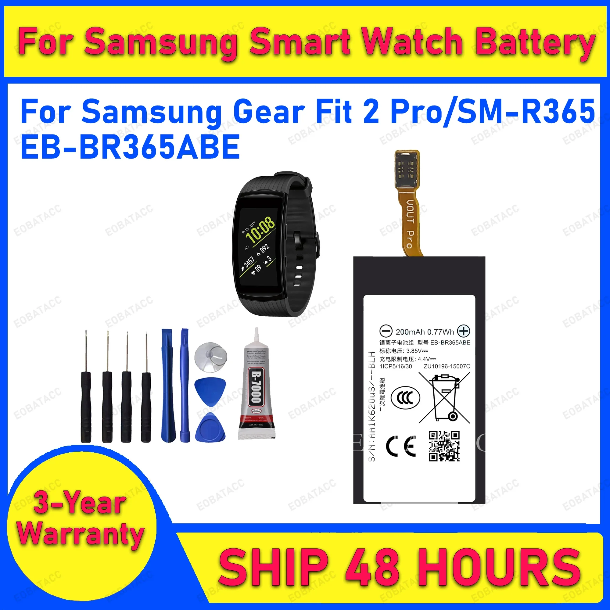 

2025 Years EOBATACC 100% New EB-BR365abe Battery For Samsung Gear fit 2 pro /SM-R365 Batteries+Free Tools