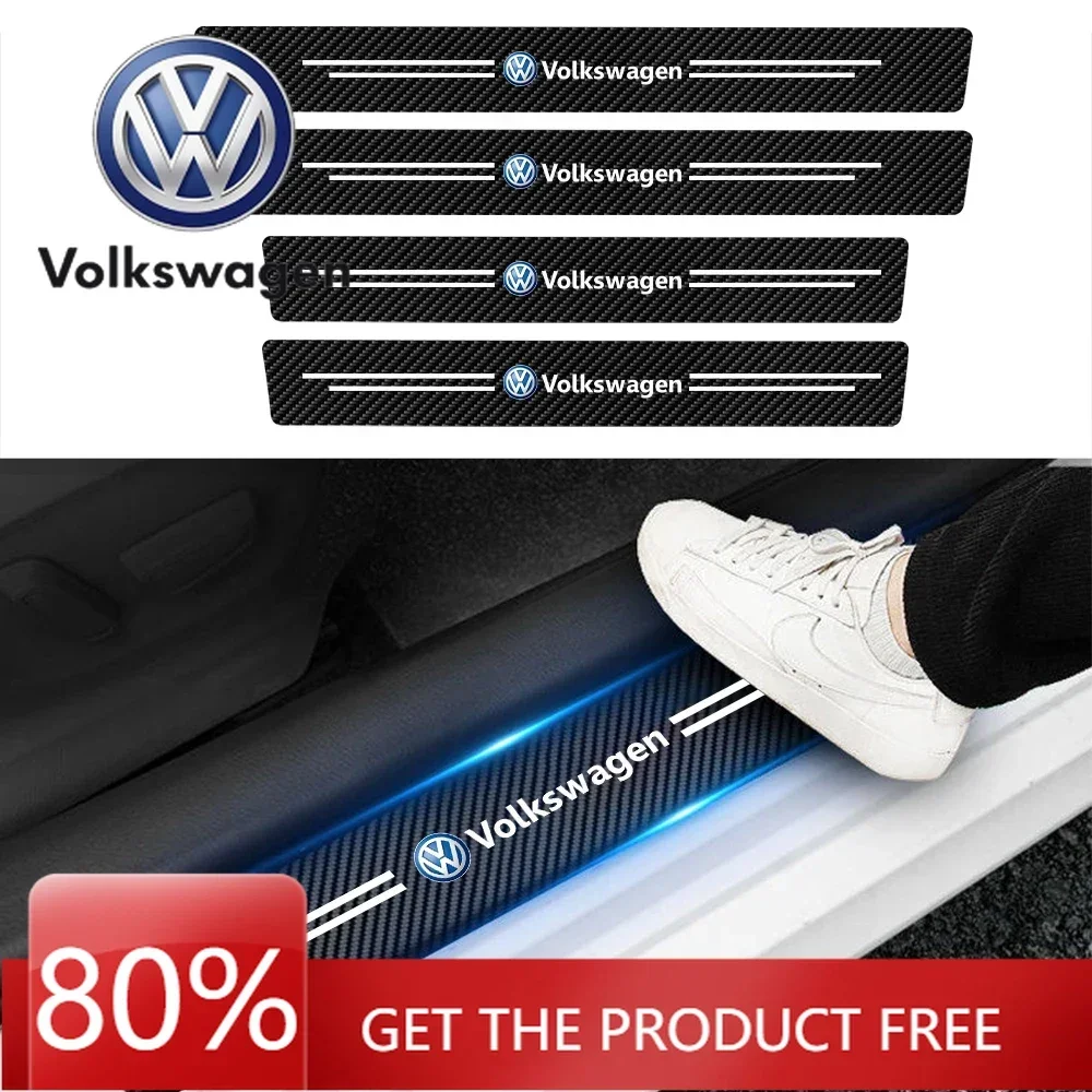 

Для VOLKSWAGEN VW, 4 шт., кожаные наклейки из углеродного волокна для защиты дверных порогов от царапин, аксессуары для Volkswagen VW R Line