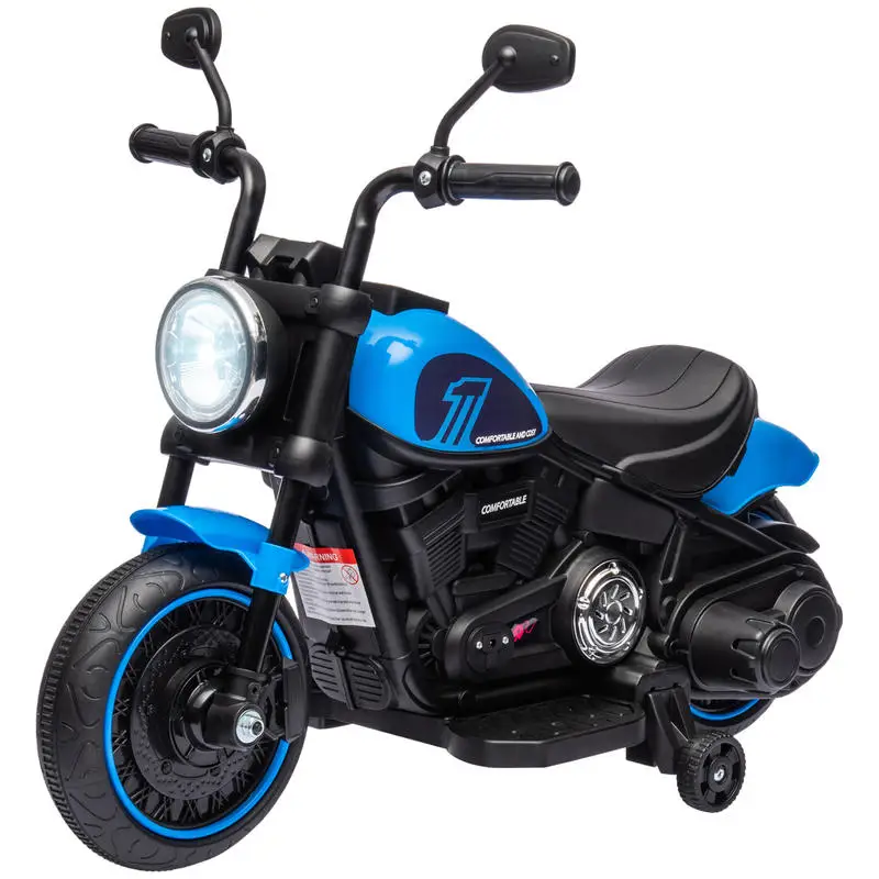 

Aosom 6V Kids Motorcycle w/ Training Wheels, Single-Button Start, Blue