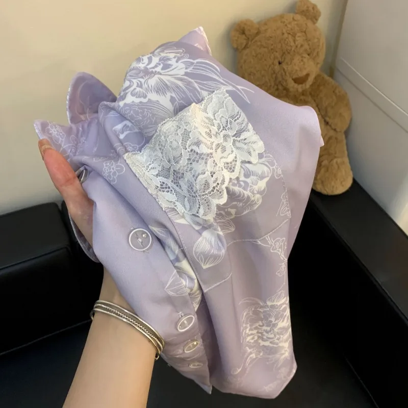 بيجامة نسائية مكونة من قطعتين ملابس نوم من الساتان المرقعة بالدانتيل بدلة نوم نسائية مثيرة بدون أكمام شورت علوي ملابس نوم للاستلقاء