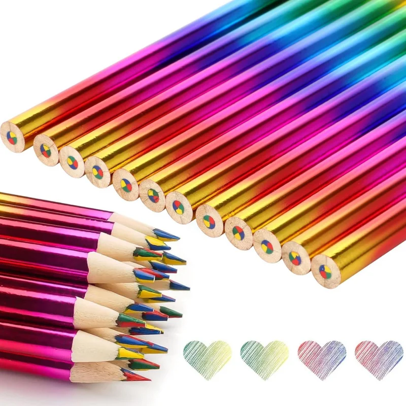 12 Stück Buntstifte für Malbücher für Erwachsene, Buntstift-Set, 4 Farben in einem Skizzenstifte