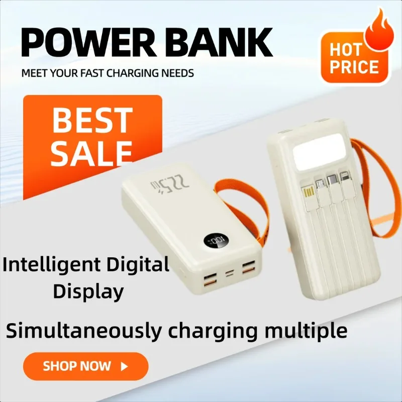 

22.5W Super Fast Charging Power Bank with Built-in Cable 30000/50000mAh Digital Display Portable Charger