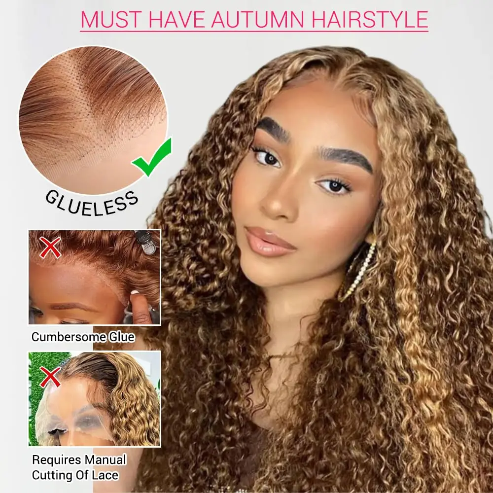 Podkreśl 5x5 HD pełne koronkowe peruki z przodu ludzkie włosy luźne fale 200% gęstość koronki blond 4/27 luźne Ombre peruka z mocnymi lokami