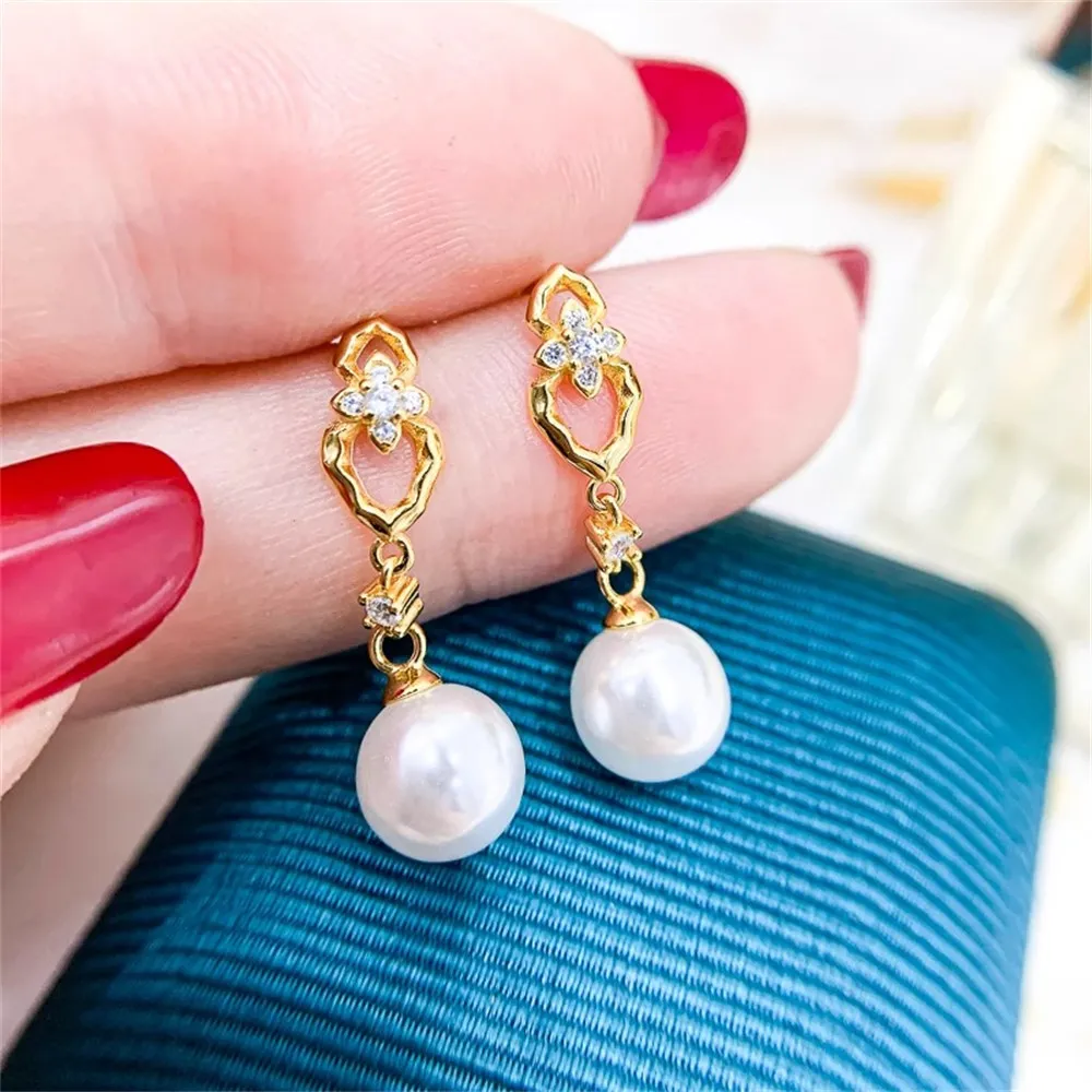 

DIY Pearl Accessories S925 Sterling Silver Earrings Empty Gold Silver Earrings Fit 7-12mm Round