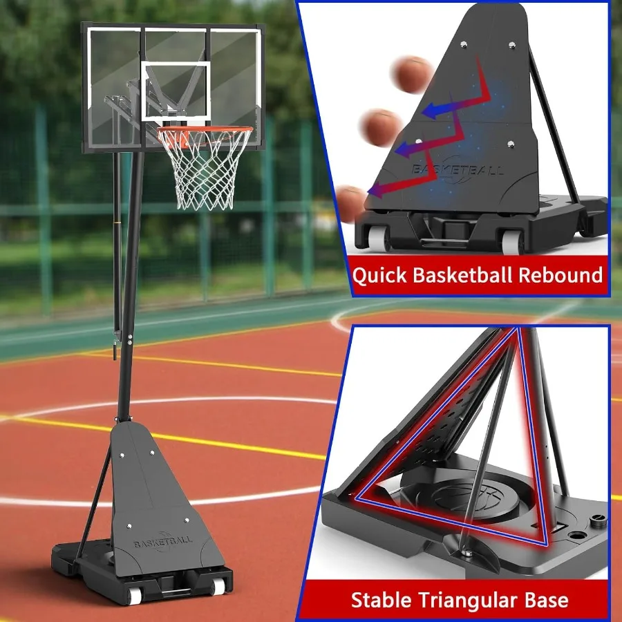 طوق كرة السلة المحمول في الهواء الطلق مع لوحة خلفية 44 بوصة 5.510FT ارتفاع قابل للتعديل هدف كرة السلة مع عجلات قاعدة الثقيلة نحن