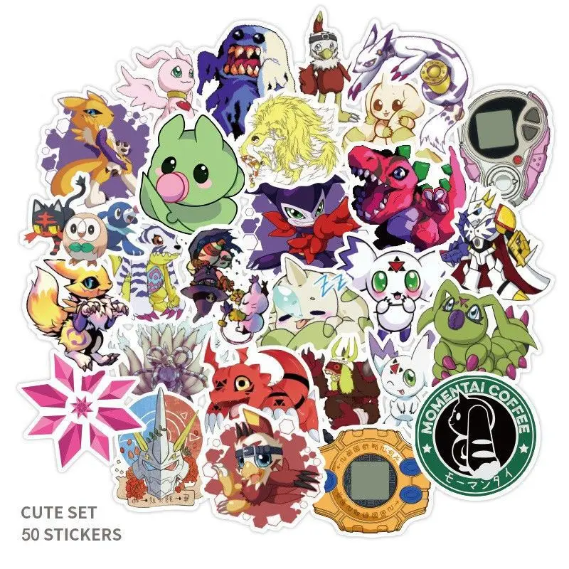 

50pcs Japanese Anime Digimon Graffiti Stickers Suitcase Luggage Guitar Car Waterproof Kawaii Classic Diy Decoration Stickers