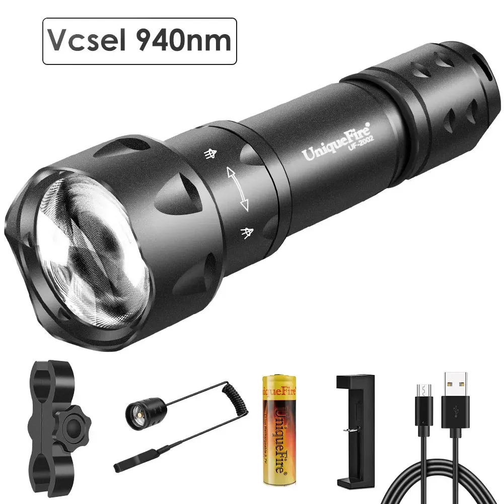 UniqueFire 2002 LED Hunting Flashlight Set T20B IR940nm IR850nm 44mm Fresnel Lens Zoom Illuminator Indicator Night Vision Torch