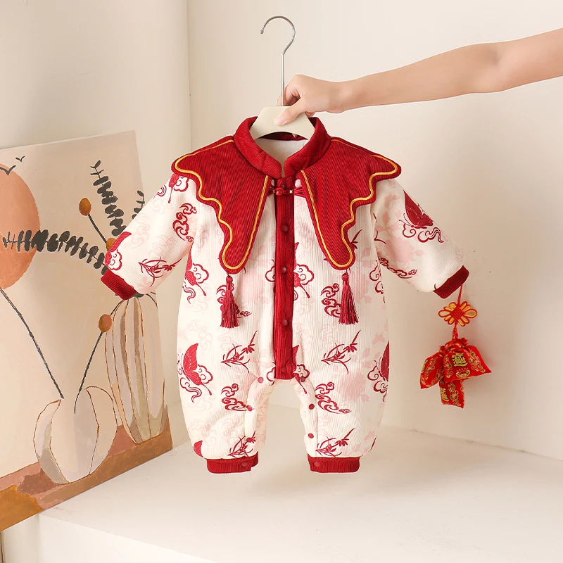 Tenue du nouvel an pour bébé, combinaison d'hiver en coton doublé de Fce, vêtements pour nouveau-né, chaud et neutre, T-irt Long Sve