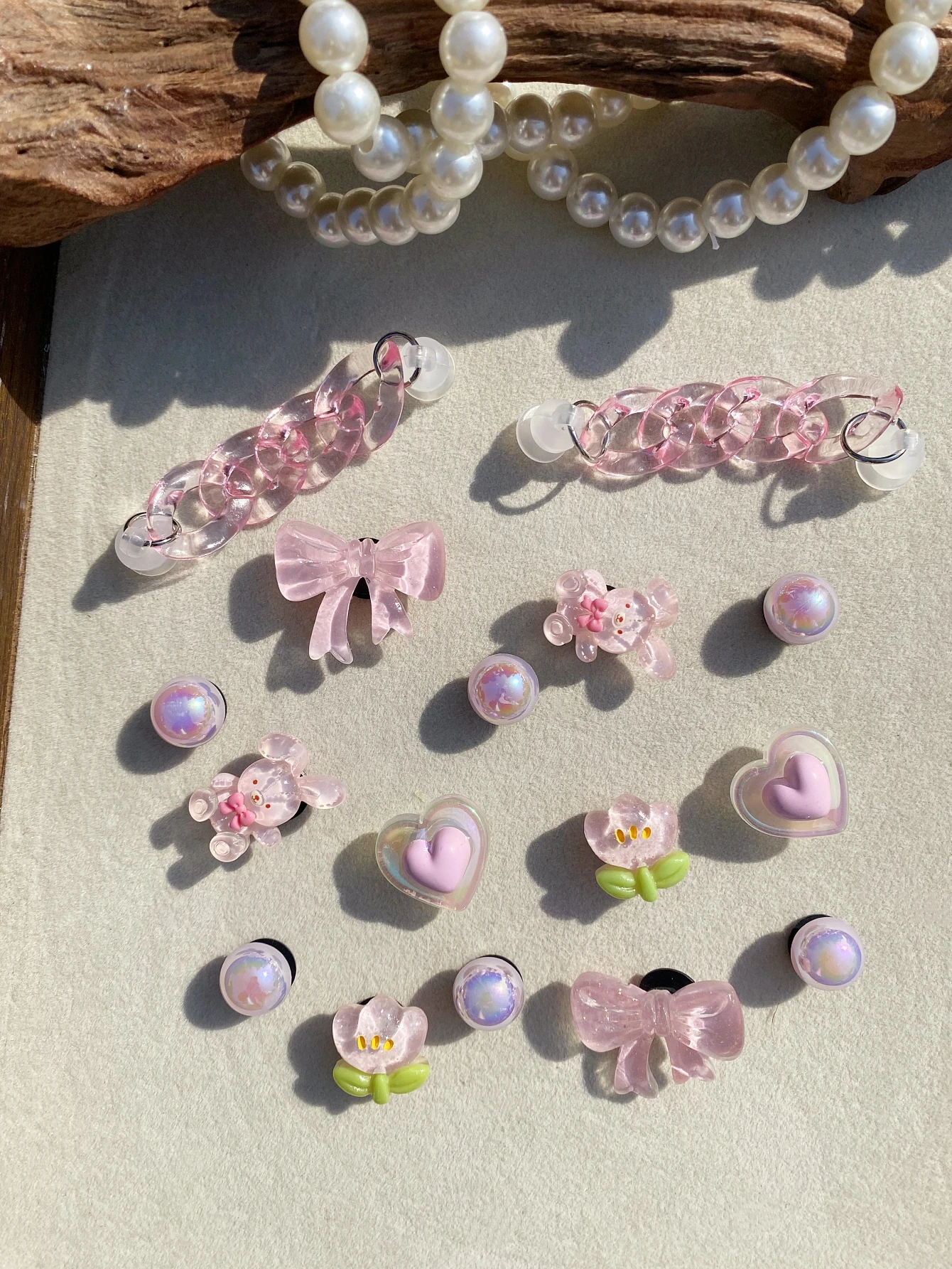 16개 토끼, 리본, 하트, 꽃, 핑크 체인 신발 버클, DIY 장식, 다기능 신발 클립 액세서리 여성용