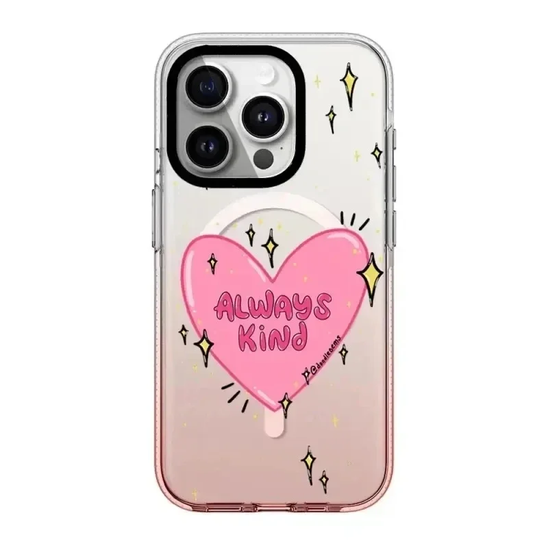 

Always Kind Pink Gradient Transparent Border iPhone 13 14 15 Pro Max Case with MagSafe