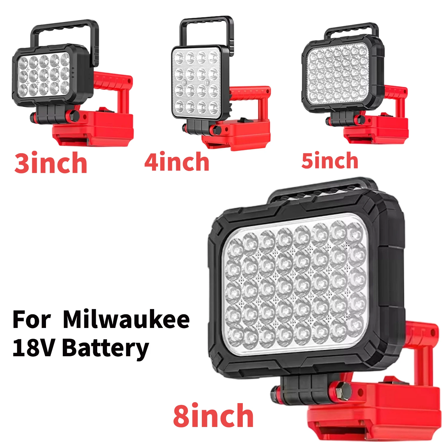 3/4/5/8 inch LED Work Light Compatible with for Milwaukee 18V Battery,Cordless Flood Light with Dual USB Charging Port