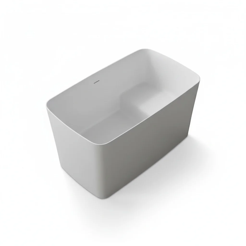 Solid Surface Bathtub, 1200mm/47inch Matte White Artificial Stone Soaking Tub, Modern Mini Freestanding Bath for Small Bathroom