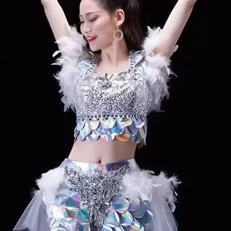 

New Personalized Modern Dance Jazz Sequin Performance Costume Adult Woman Group Gogo Dancer Stage Singing Performance Costumes73