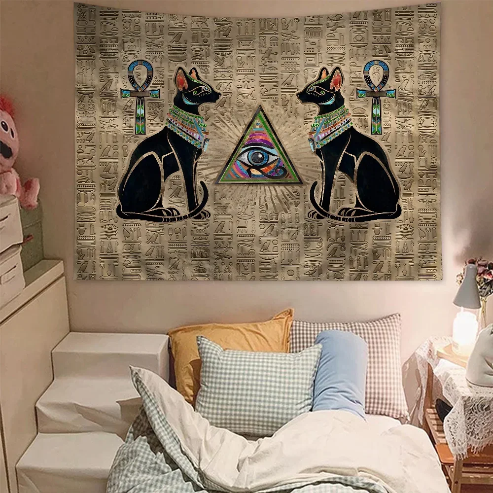 Ancient Egypt Carpet God Egyptian Cat Anubis Tapestry Art Printing Japanese Wall Tapestry Anime Wall Hanging Home Decor