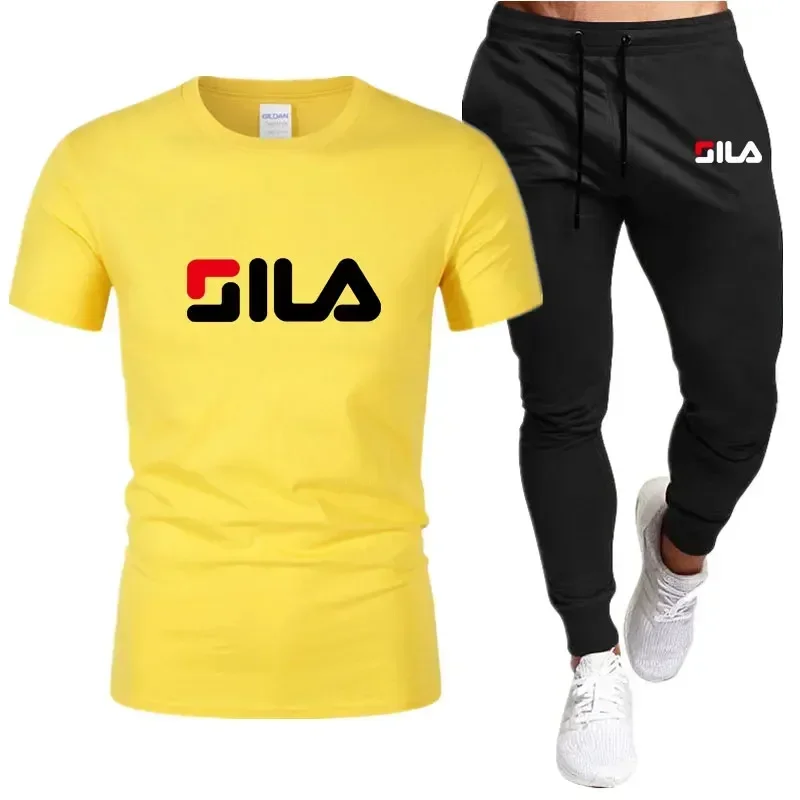 Conjunto casual de camiseta e shorts de algodão masculino, calça curta fitness marca, agasalho, camisas da moda hip hop, venda quente, verão