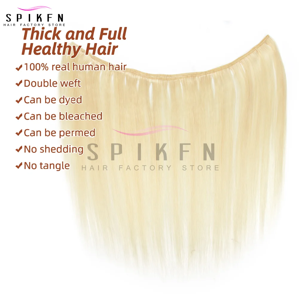 SPIKFN 12"-24" 허니 블론드 인모 웨프트 헤어 번들 익스텐션, 50g/묶음, 실제 기계 레미 헤어 위브