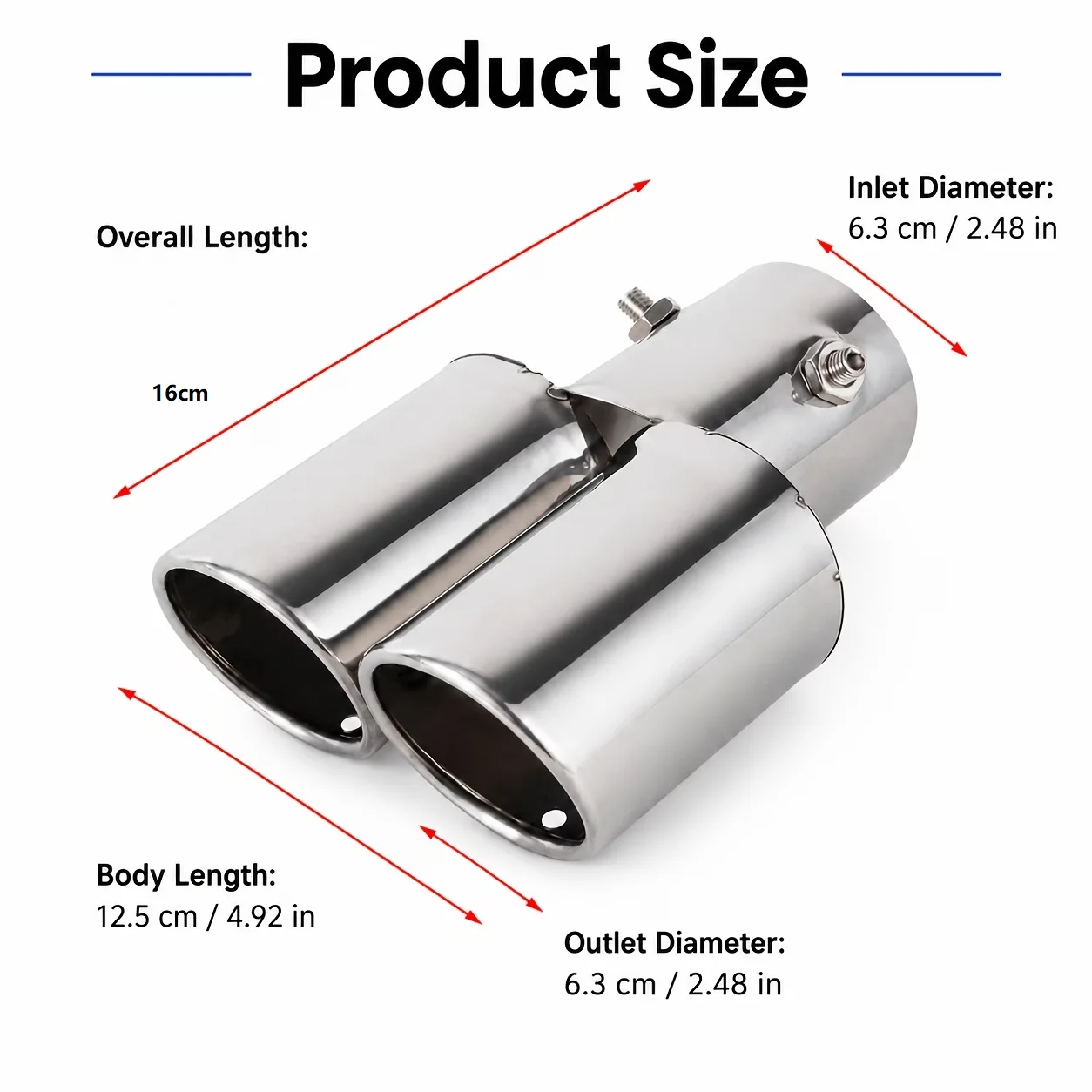 1PC Silver Stainless Steel Dual Outlet Exhaust Tip Bolt On Angled Cut Straight Through Tailpipe Muffler Modification Accessories