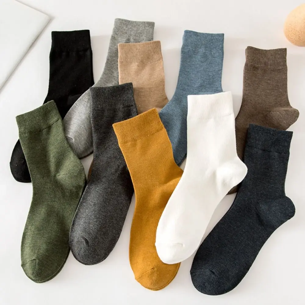 Simple Solid Color Men's Mid-tube Socks Patchwork Non-Slip Men Casual Socks All-match Korean Style Cotton Ankle Socks Winter