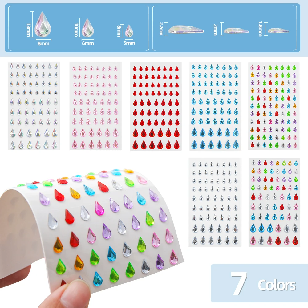 Hisenlee Wholesale Water Drop Shape Self Adhesive Rhinestones Stickers 3D Acrylic Jewel Stickers For Festival Face Nail Crafts