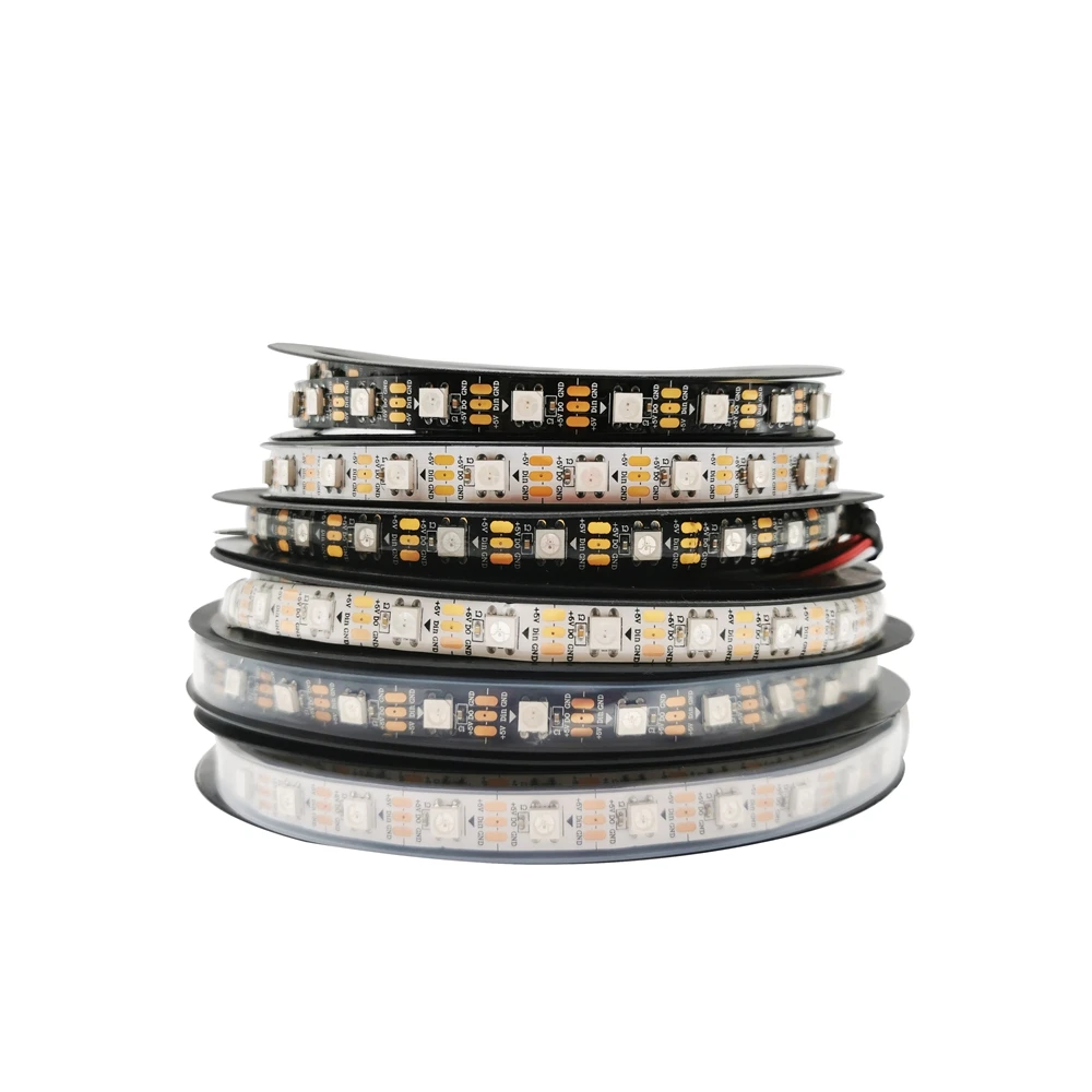 

DC5V WS2812B Individually Addressable Smart 5050 RGB Luces Led Strip Light 3PIN 30/60/144 Pixels/M Black White PCB IP30/65/67