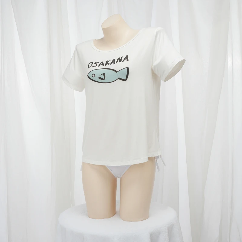 Anime Kinako OSAKANA Cosplay Costume Cute Summer Casual T-Shirt Crops Tops Underwear 40hara Kinako Cat Necklace