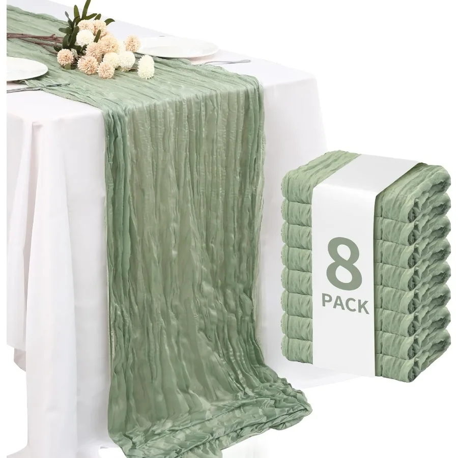 

8 упаковок шалфея, зеленая марлевая салфетка, дорожки для стола, плиссированные марлевые дорожки в стиле бохо, длинные полупрозрачные украшения для стола для вечеринок