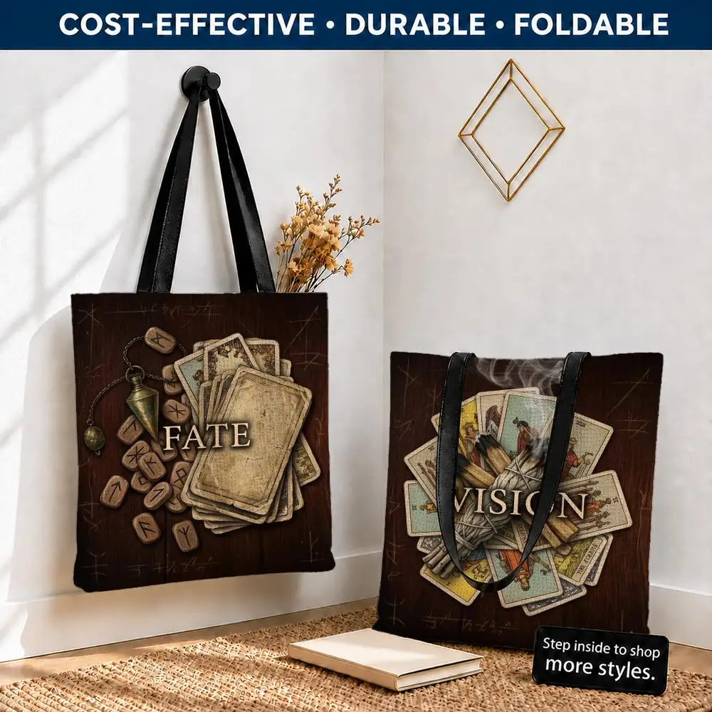 Tarot reader messy table aesthetic Storage Bags Polyester Canvas Tote Lightweight Foldable Reusable Shopping Bag Shoulder Straps