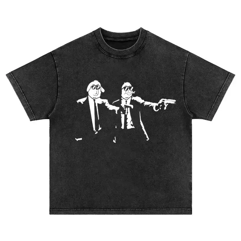 تي شيرت رجالي قطني أسود كاجوال بأكمام قصيرة صيفي ملابس الشارع الشهير تي شيرت مطبوع عليه رسومات ريترو
