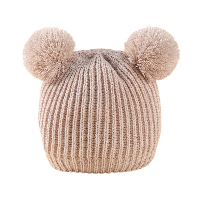 New Cool Autumn Winter Warm Cute Baby Hat Cap Double Pompom Kids Kawaii Knitted Beanies Hat Cap For Boy Girl 1-3 Years Old