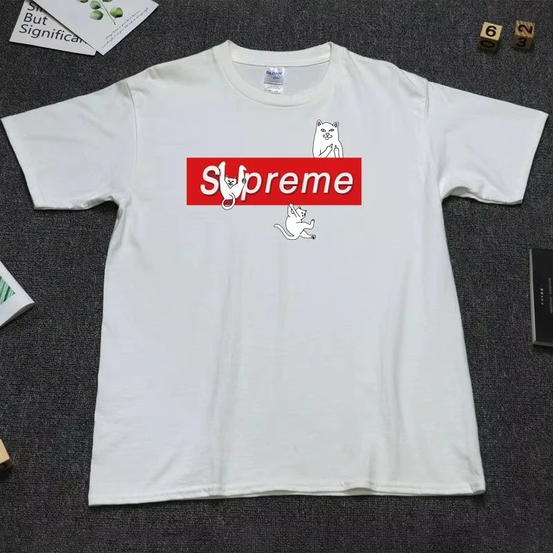 

Graphic Print White T-shirts Men's Women's Casual Short Sleeve Crew Neck Cotton Tee Trendy Brand High End Unisex Fashion Tops