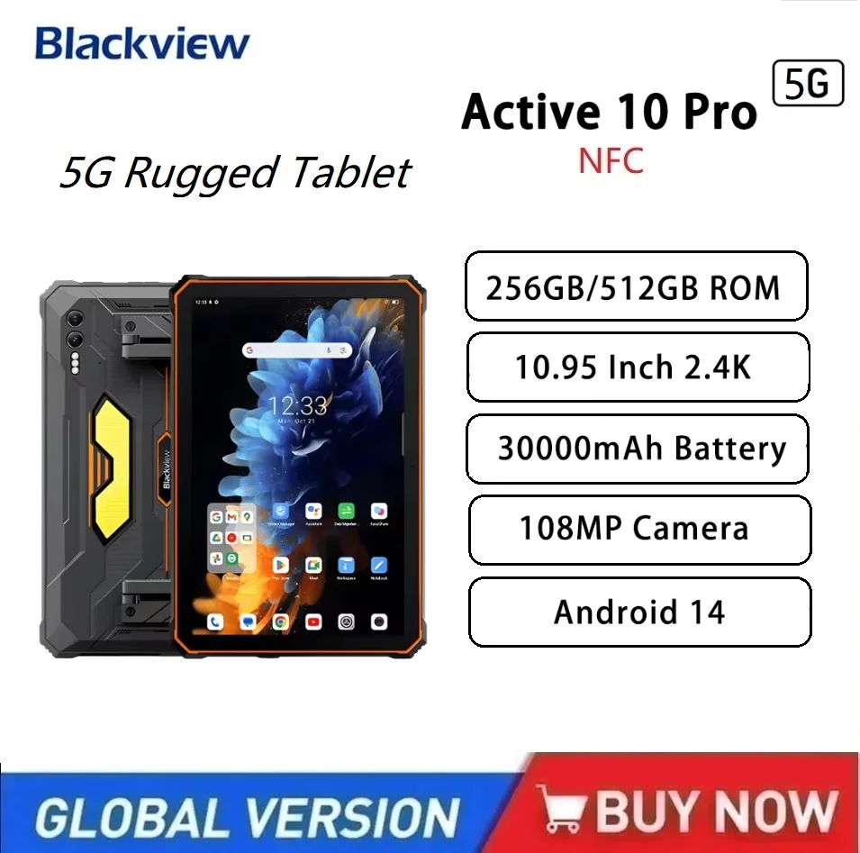 Blackview Active 10 Pro 5G Rugged Tablet MTK 7300 30000mAh Large Battery 11 Inch FHD+ 12GB +256G/512GB ,108MP Camera Tablets PC