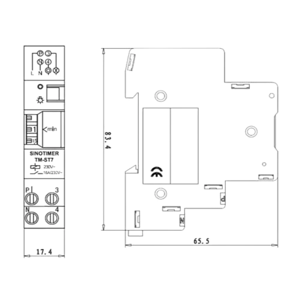 Temporizador mecánico de 7 minutos, dispositivo de 18MM, módulo único, carril Din, interruptor de tiempo de escalera, 16A, TM-ST7, AC220V