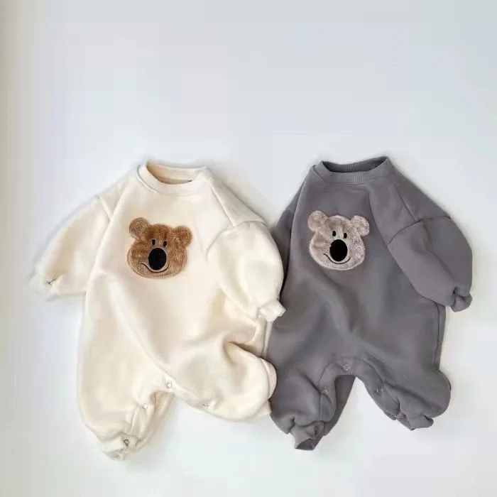 

2025 Autumn/Winter Double-Sided Fleece Sweatshirt Boy and Girl Baby Cartoon Bear Jumpsuit