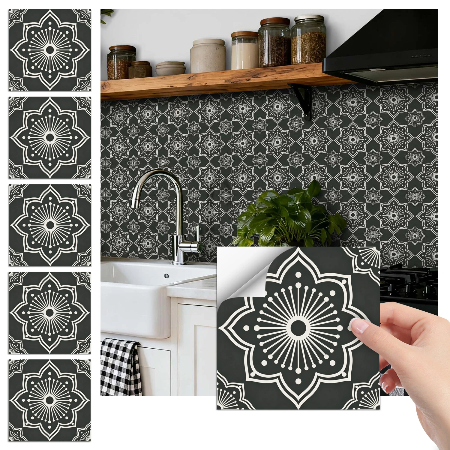 

36 floral pattern kitchen and bathroom tile stickers, self-adhesive wall decoration, home decoration wall stickers