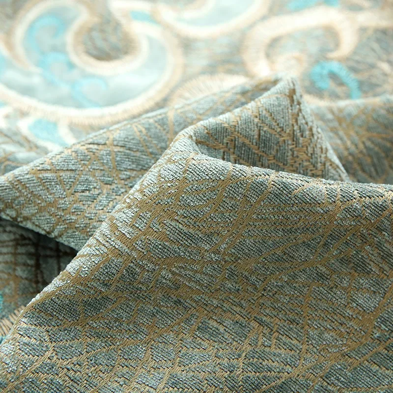 Embroidered Curtains For Living Room Bedroom Window Screen Balcony Window Chenille Thickened Blue-green Curtains Customize