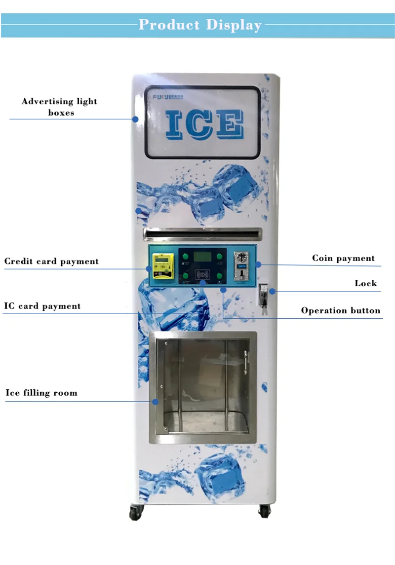 Outdoor Ice Vending Machine With Auto Bagging Ice Cube Maker  Custom Vending Machine Touch Screen Kiosk