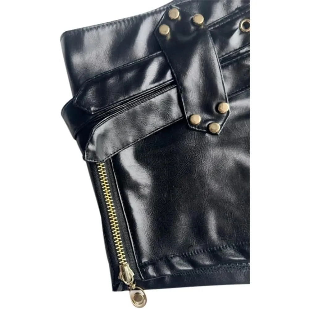 Womens Sexy High-Waisted Faux Leather Shorts Black PU Leather