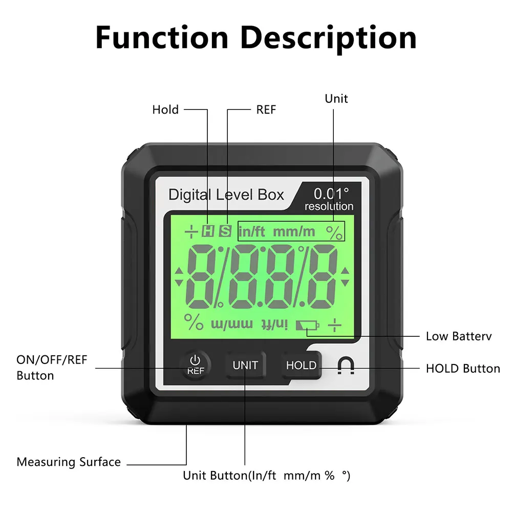 

Digital Protractor Inclinometer 90 Degree Angle Gauge Black White Portable Precision Measurement Tool for Woodworking Automotive