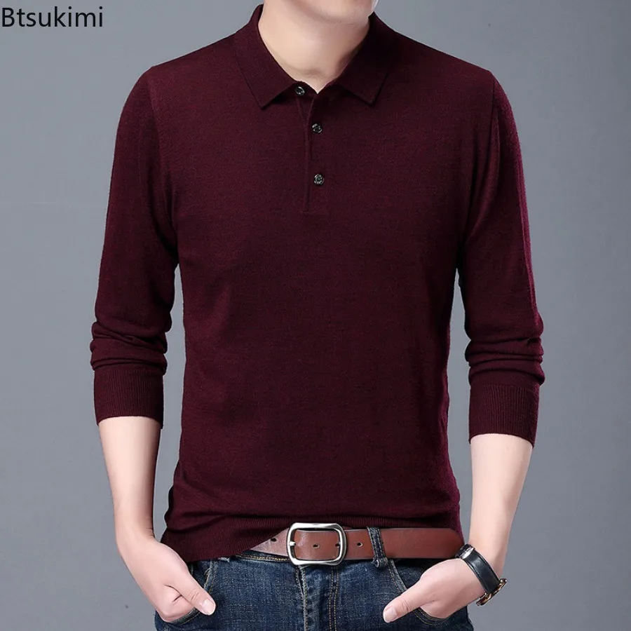 2024 Classic Men\'s Solid Wool Sweaters Autumn Winter High Quality Knitted Polo Shirt Business Casual Bottoming Tops Man Sweaters