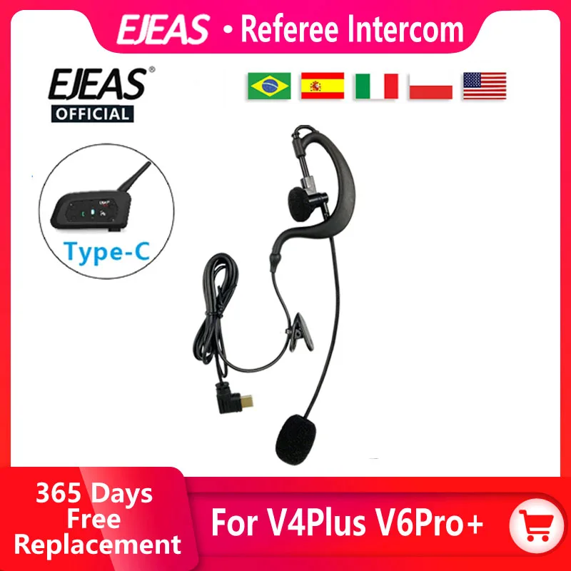 Headset, geeignet für EJEAS V4C Plus/V6C Pro+/V4 Plus/V6 Pro+ Motorradhelm-Kopfhörer, Typ-C-Schnittstelle, Schiedsrichter-Headset