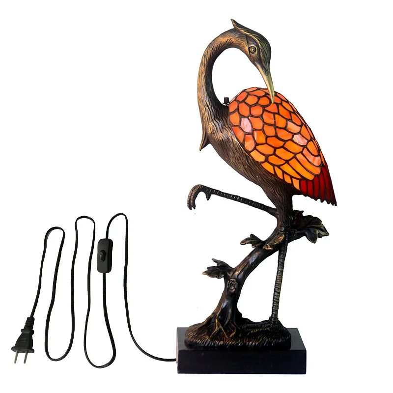 Handmade Glass Decoration Retro Novelty Crane Ornament All Copper Night Light