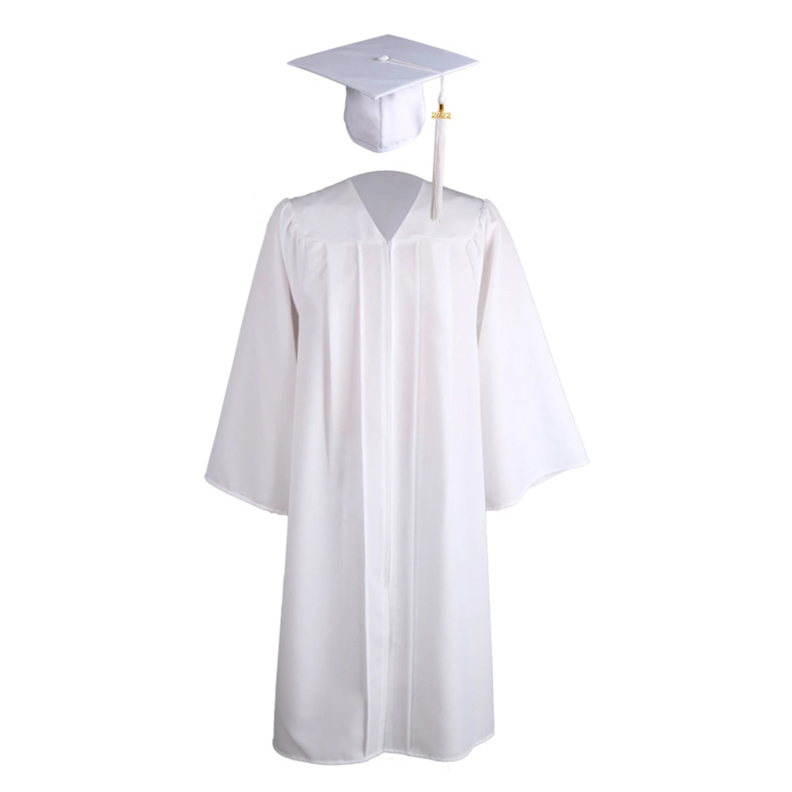 Unisex Graduation Gown Robe Hat Set Long Sleeve Solid Color University Academic Dress Mortarboard Set Bachelor School Uniform