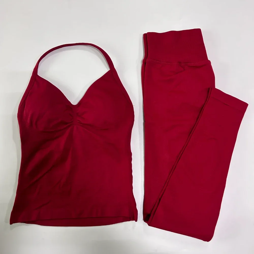 Nahtloses Gym-Set für Damen: Tanktops, High-Waist-Scrunch-Yoga-Leggings, Fitnesskleidung, Workout-Sets, Sportbekleidung, Gym-Anzug, Activewear – Detail 24