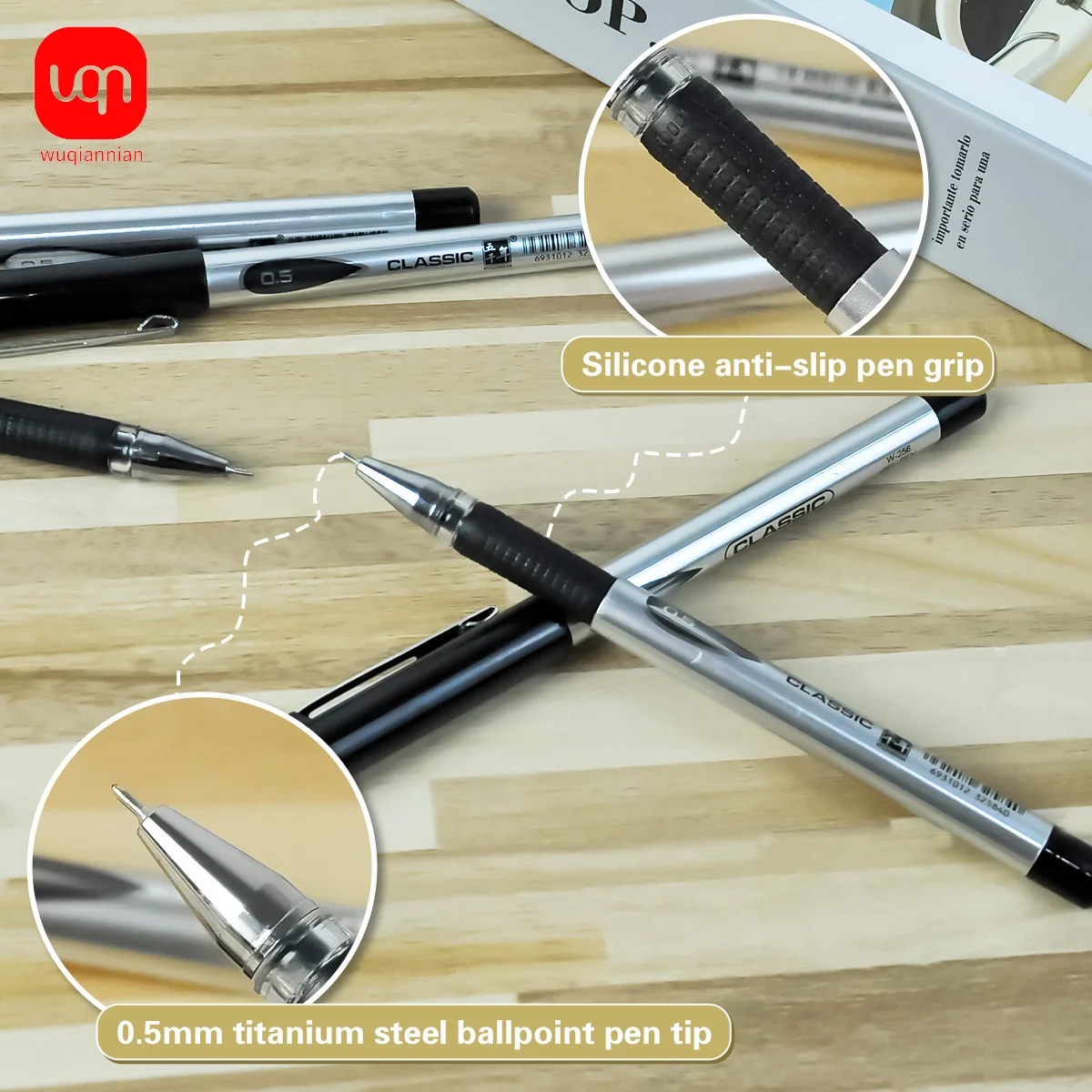 Classic Business Gel Pen 0.5mm Steel Tip Gel Ink Pen Silicone Anti-slip Grip Cap Type Signature Pen for Office School Stationery