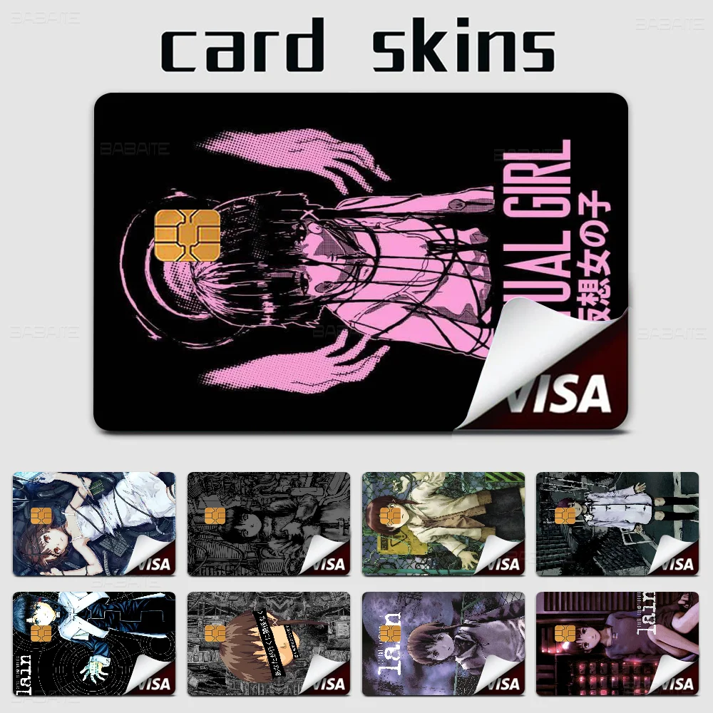 Anime Serial Experiments Lain Credit Card Skin Stickers For VISA Bank Bus Metro Access Card Protective Film Cover Sticker Women