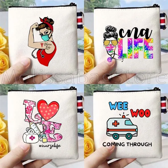 Niedliche Krankenwagen, Krankenschwester, Leben, Stethoskop, Krankenpflege, Segeltuch, Geldbörse, Schlüsseletui, Aufbewahrung, einfache kleine Tasche, Baumwoll-Geldbörse, Reißverschlusstasche