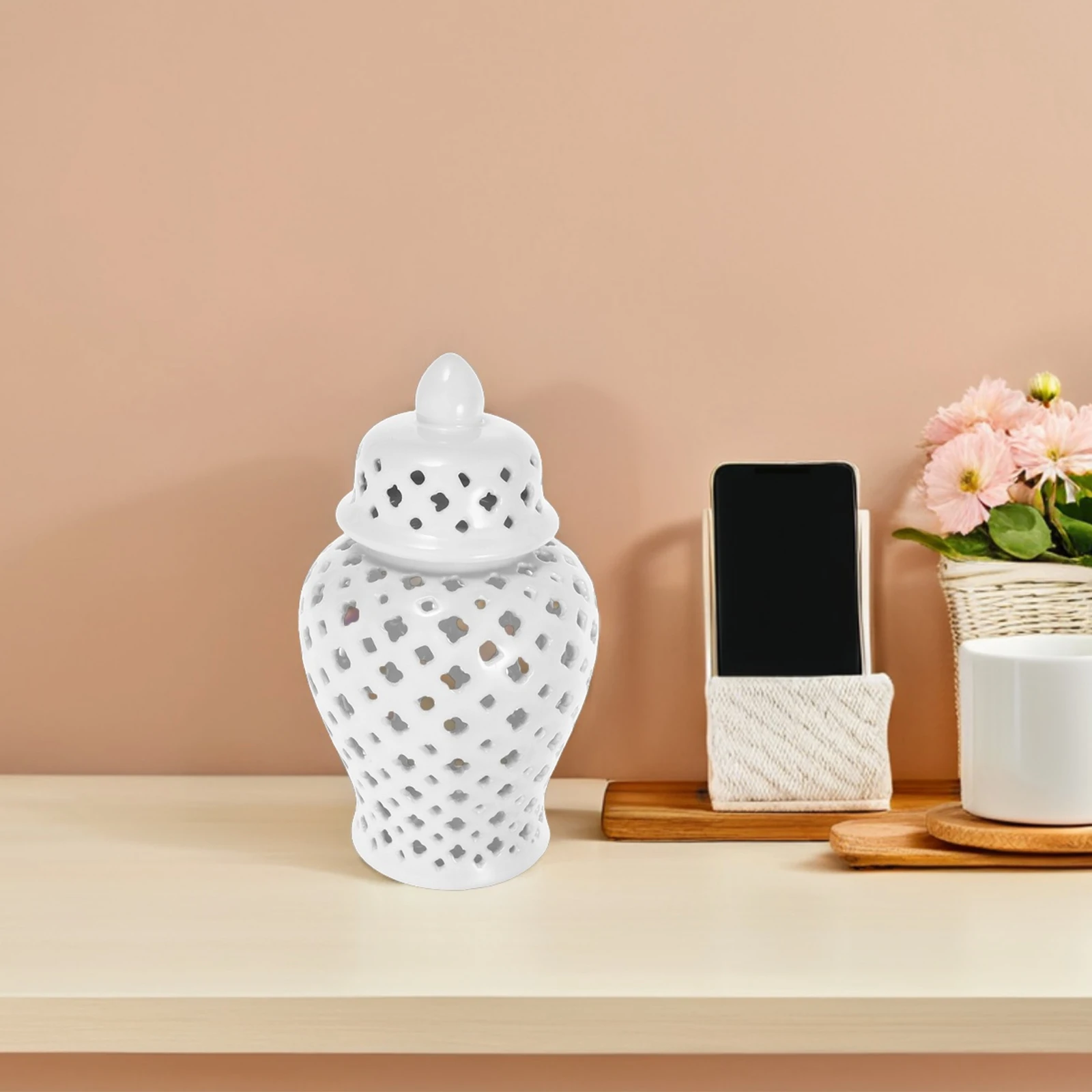 

Chinese General Jar Hollow Out Flower Holder Desktop Ornament Vases Home Decorative Pot Outdoor